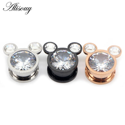 Alisouy 2pcs Water Drop Crystal Dangle Stainless Steel Ear Gauges Plugs Tunnel Expander Earring Stretcher Piercing Body Jewelry