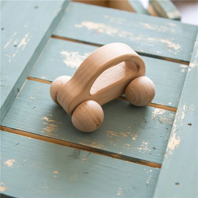 1pc Baby Toy Beech Bear Hand Teething Baby Rattles Wood Ring Cartoon Car Play Gym Montessori Stroller Toy Educational Toys