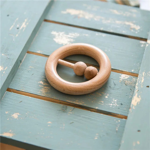 1pc Baby Toy Beech Bear Hand Teething Baby Rattles Wood Ring Cartoon Car Play Gym Montessori Stroller Toy Educational Toys