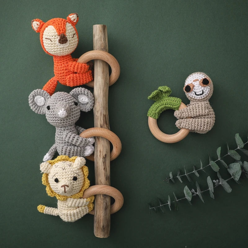 Baby Rattle Toys Cartoon Crochet Animal New DIY Beech Wood Bracelet BPA Free Baby Teether Newborn Educational Toy Gift