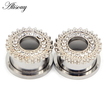 Alisouy 2pcs Water Drop Crystal Dangle Stainless Steel Ear Gauges Plugs Tunnel Expander Earring Stretcher Piercing Body Jewelry