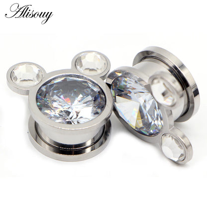Alisouy 2pcs Water Drop Crystal Dangle Stainless Steel Ear Gauges Plugs Tunnel Expander Earring Stretcher Piercing Body Jewelry