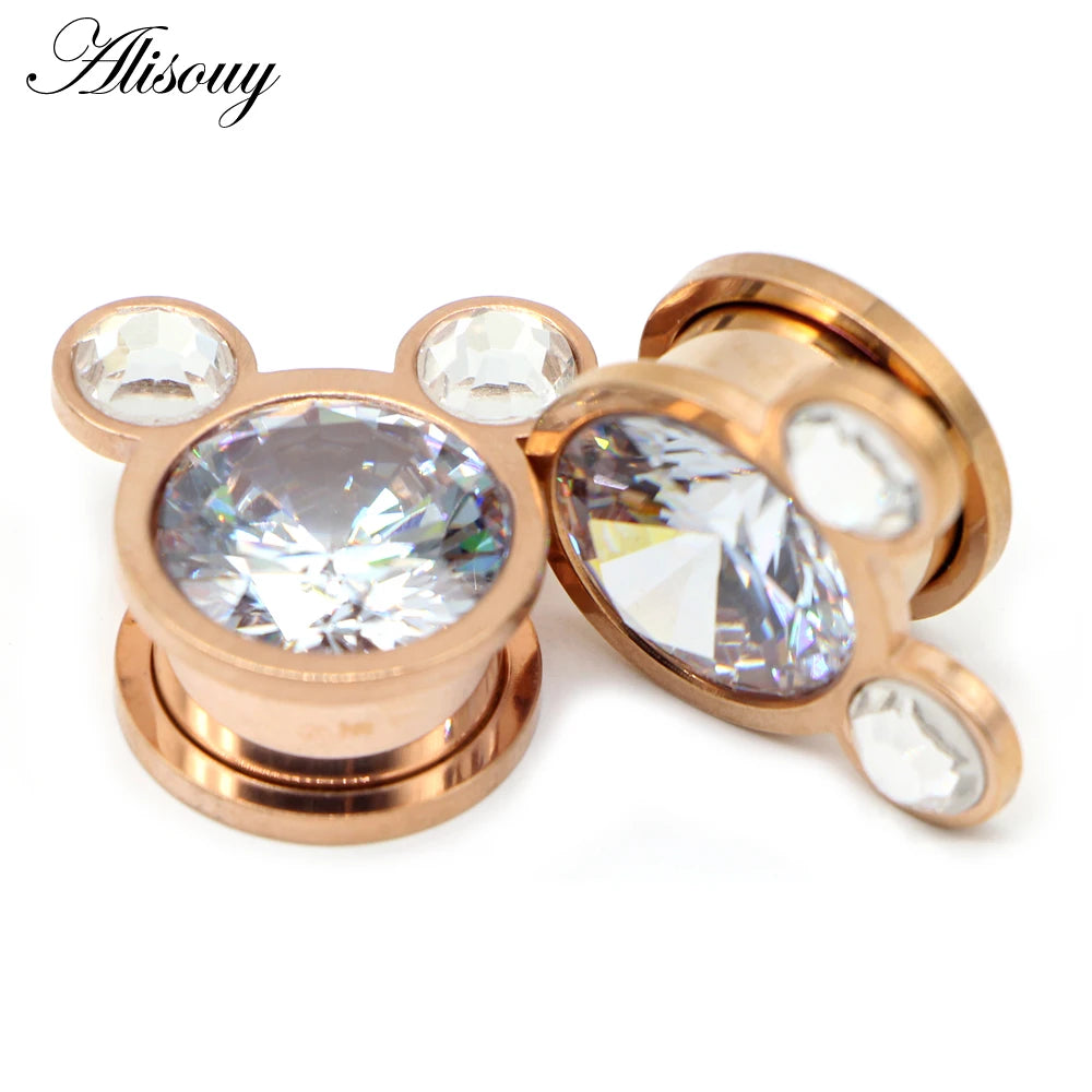 Alisouy 2pcs Water Drop Crystal Dangle Stainless Steel Ear Gauges Plugs Tunnel Expander Earring Stretcher Piercing Body Jewelry