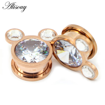 Alisouy 2pcs Water Drop Crystal Dangle Stainless Steel Ear Gauges Plugs Tunnel Expander Earring Stretcher Piercing Body Jewelry