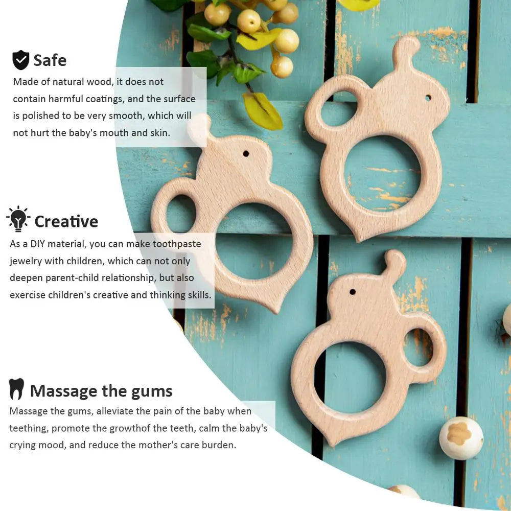 10pc Baby Wooden Teether Beech Bee Pacifier Teeth Pendant Wooden Baby Gym Toys Montessori Animals Baby Products Newborn Gift Kid
