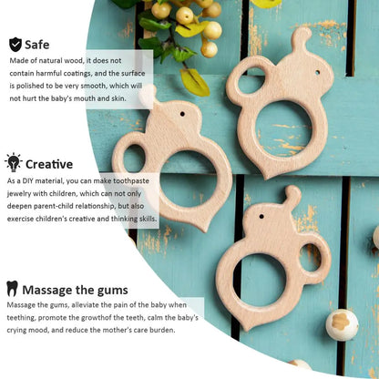 10pc Baby Wooden Teether Beech Bee Pacifier Teeth Pendant Wooden Baby Gym Toys Montessori Animals Baby Products Newborn Gift Kid