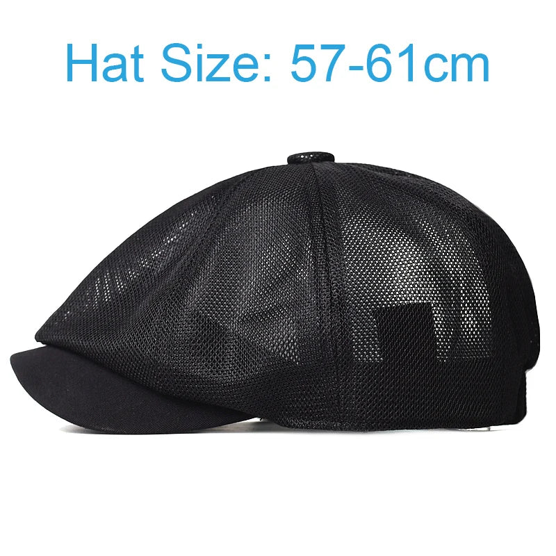 Summer Mesh Newsboy caps Breathable Casual Outdoor Retro Beret Hats Octagonal hat Fashion Solid Flat Caps