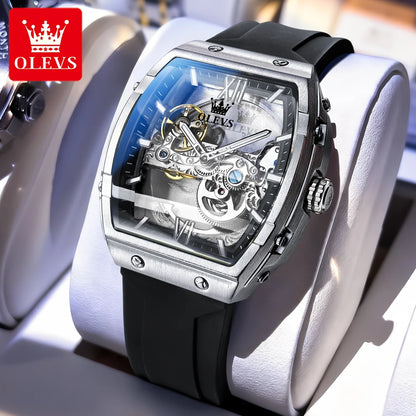 OLEVS 6779 Automatic Men Watch Skeleton 50mm Large Dial Waterproof Silicone Strap Mechanical Watch for Men
