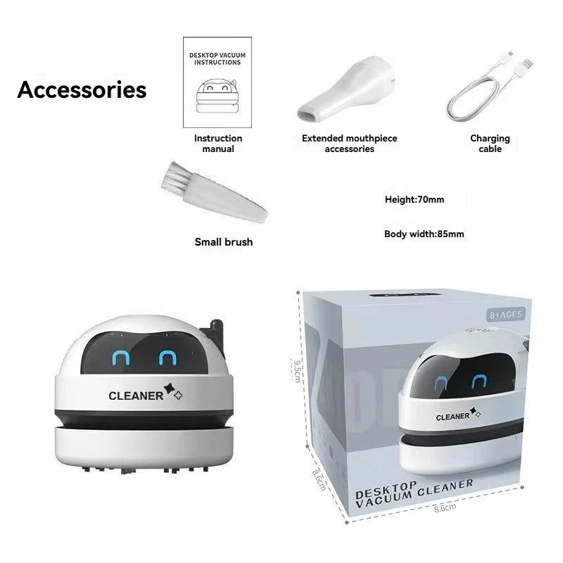 Desktop Mini Rechargeable Vacuum Cleaner Portable Car & Keyboard Dust Extractor with Rubber Shavings Cleaning for Home & Office