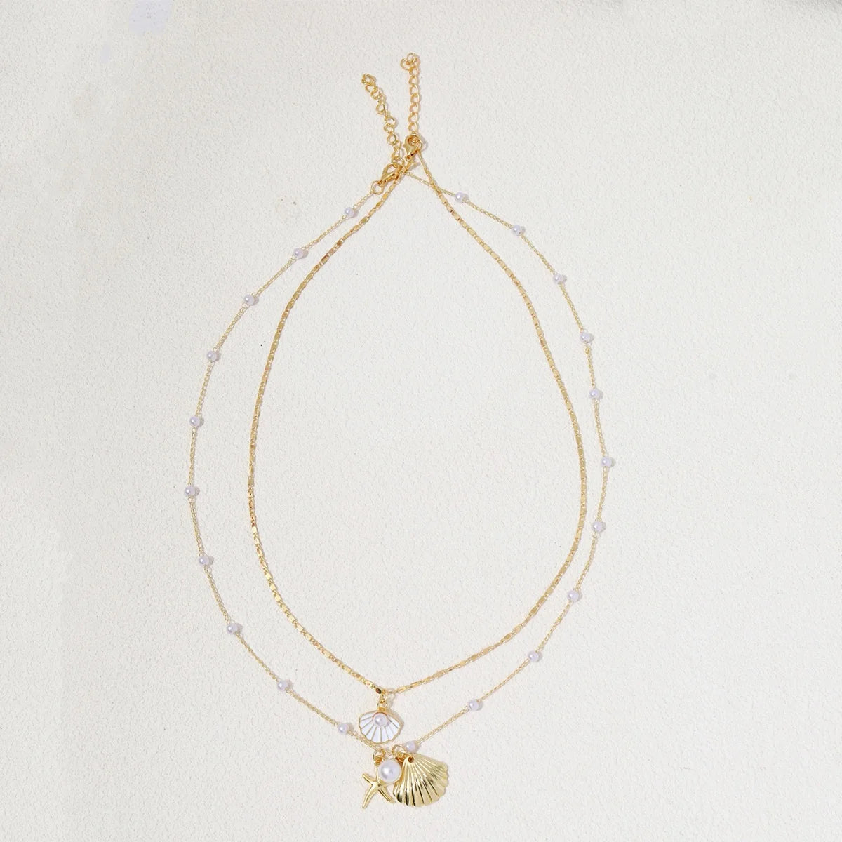 2pcs/set Fashion Shell Starfish Imitation Pearls Pendant Necklace for Women Summer Beach Jewelry Accessories