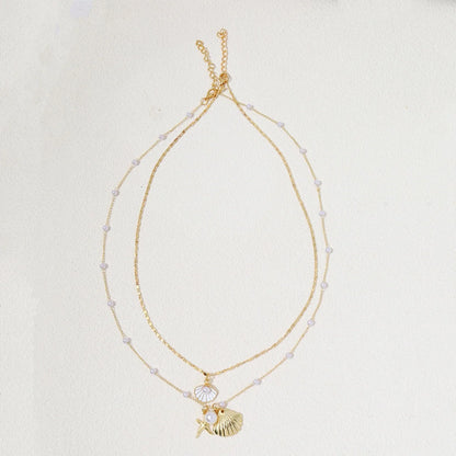 2pcs/set Fashion Shell Starfish Imitation Pearls Pendant Necklace for Women Summer Beach Jewelry Accessories