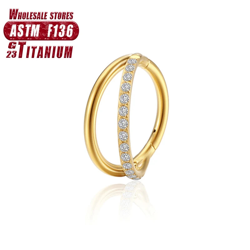 F136 Titanium Piercing Hinged Segment Hoops CZ Stone Nose Rings Ear Cartilage Tragus Helix Earrings Piercing Body Jewelry