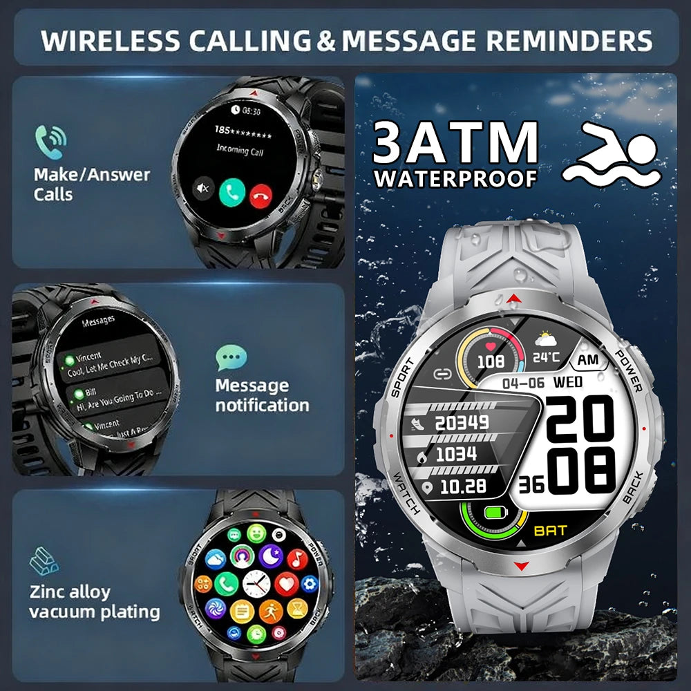 2026 New Smart Watch Men with Flashlight Sports 3ATM Waterproof 1100 mAh Large battery BT Call  Man for Android iOS Smartwatch