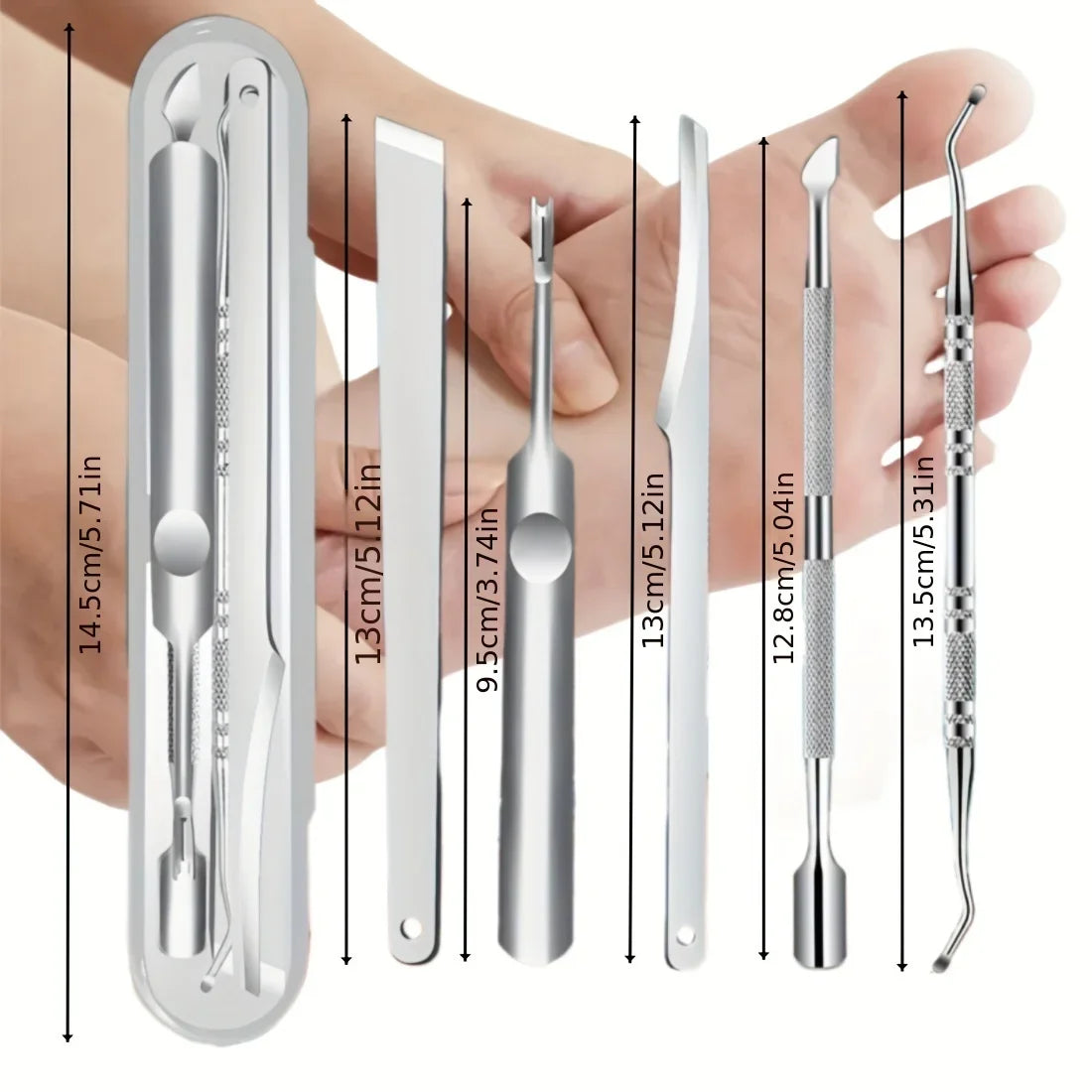 5pcs stainless steel multifunctional foot beauty tools for removing toenails,calluses,dead skin,dead skin forks, sharp pedicures