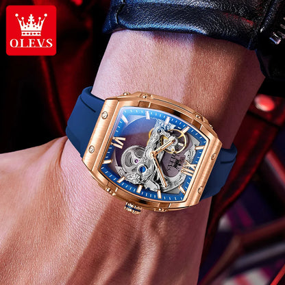 OLEVS 6779 Automatic Men Watch Skeleton 50mm Large Dial Waterproof Silicone Strap Mechanical Watch for Men