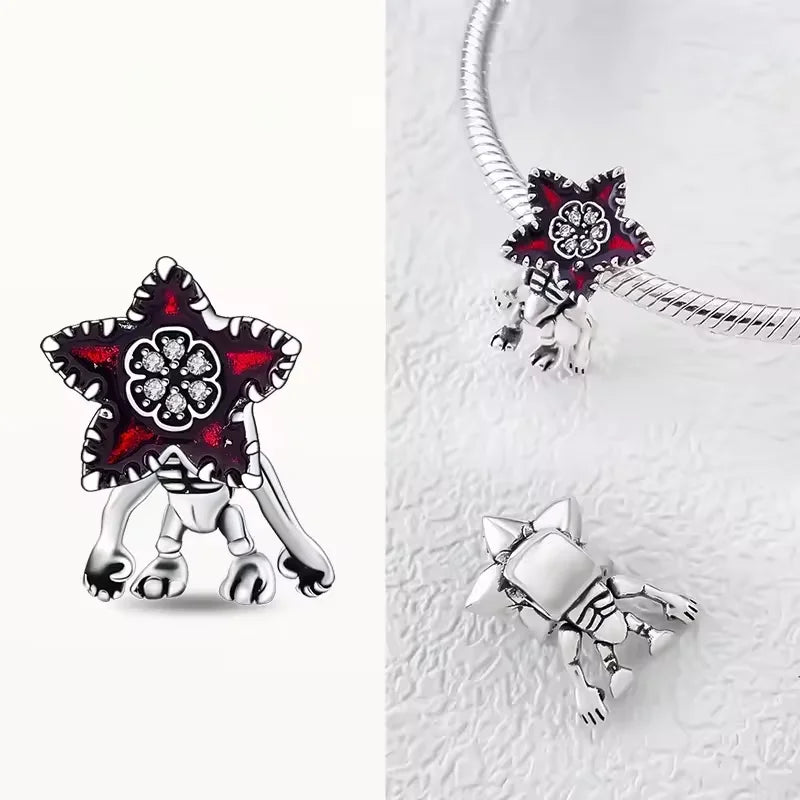Disney Plata De Ley 925 Silver Charm Monster Activity Flowers Pendant Beads Original Women Bracelets Bangles DIY Jewelry Gift
