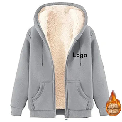 Customized Fleece Liner Zip Up Hoodies Men Fashion Autumn and Winter Long Sleeve Printed Sweatshirts Thick Zipper Pullovers
