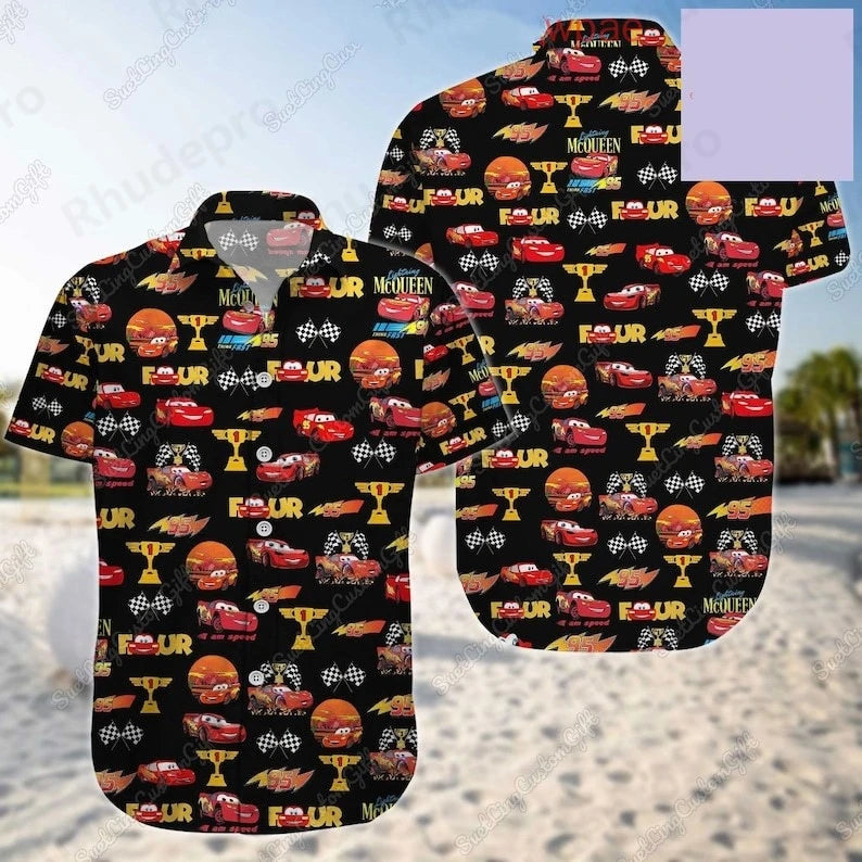 Disney Personalizes Lightning Mcqueen Men Women Shirt Cars Movie Hawaiian Shirt Kids Summer Beach Shirt