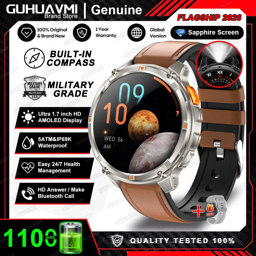 New Military T-Rex3 Ultra 1100mAh Battery Smart Watch 5 ATM Waterproof 1.7"AOD Compass GPS Sports tracker Outdoors Smartwatches