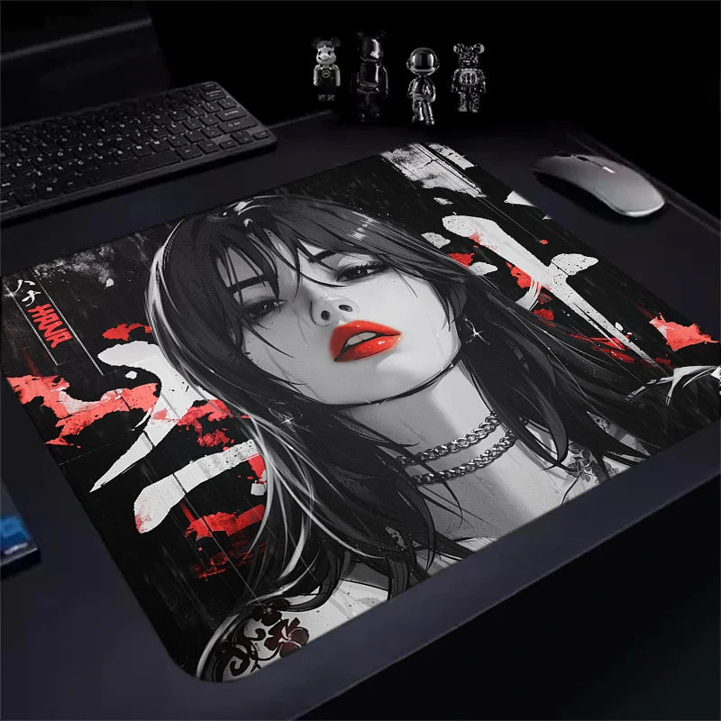 Anime Samurai Girl Mouse Pad Large Computer Office Game Table Mats 400X450 Anti-slip Rubber Waterproof Mat Desktop Keyboard Pads