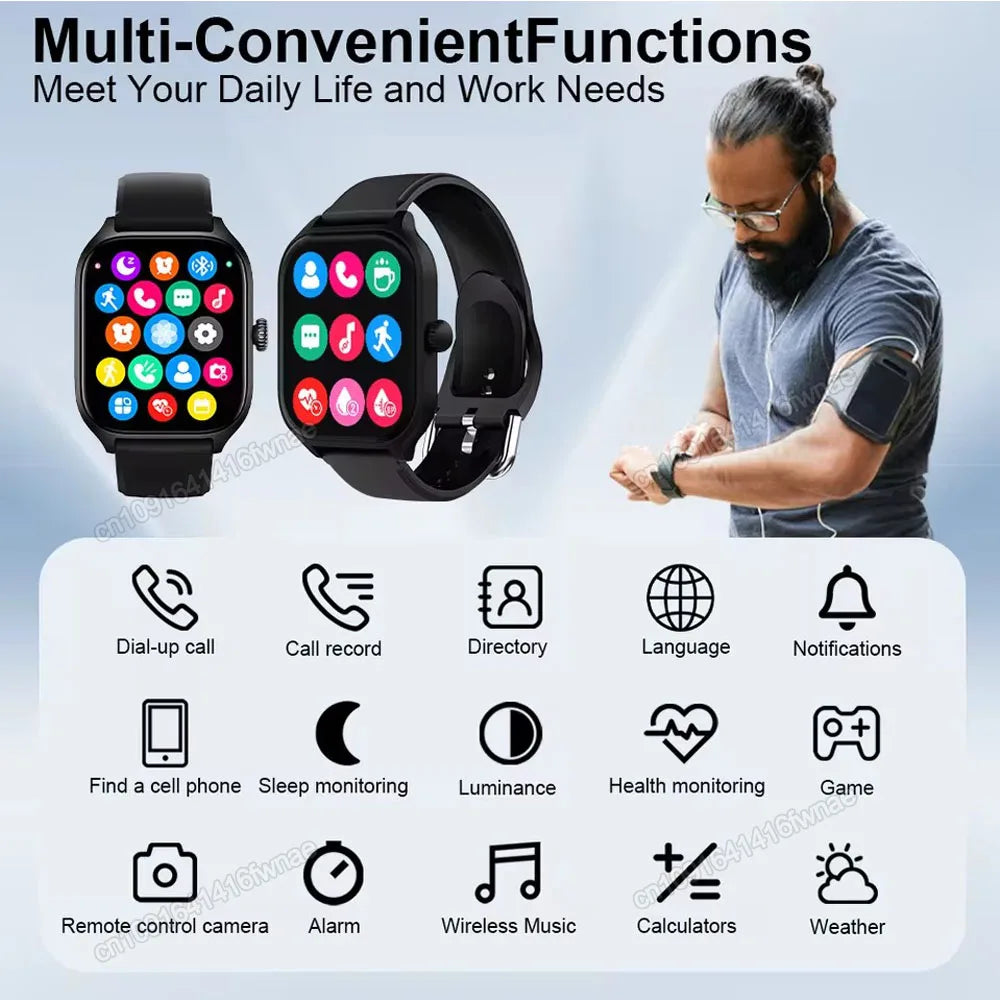 2025 Smart Watch 2.01 Inch HD Display Bluetooth Call Message Preview Sport Modes DIY Dial Weather Forecast Watches For Men Women