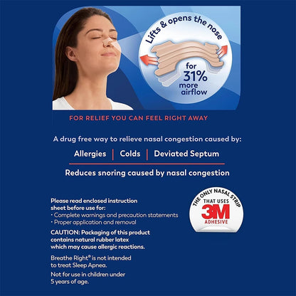 26/52/78 Pcs Breathe Right Nasal Strips,Stop Snoring,Tan Nasal Strips,Drug-Free Snoring Solution & Instant Nasal Congestion