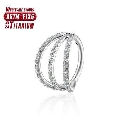 F136 Titanium Piercing Hinged Segment Hoops CZ Stone Nose Rings Ear Cartilage Tragus Helix Earrings Piercing Body Jewelry