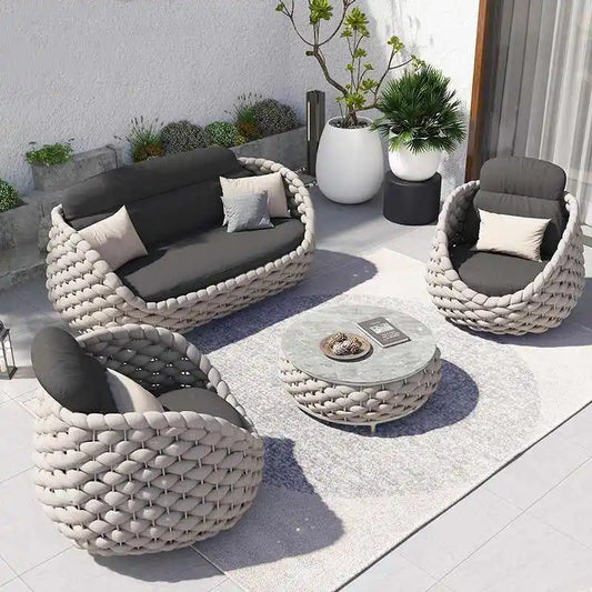 All-Weather Rattan Outdoor Sofa Set Courtyard Combination Double Chair Leisure Terrace Furniture for Villa Balcony Living Room