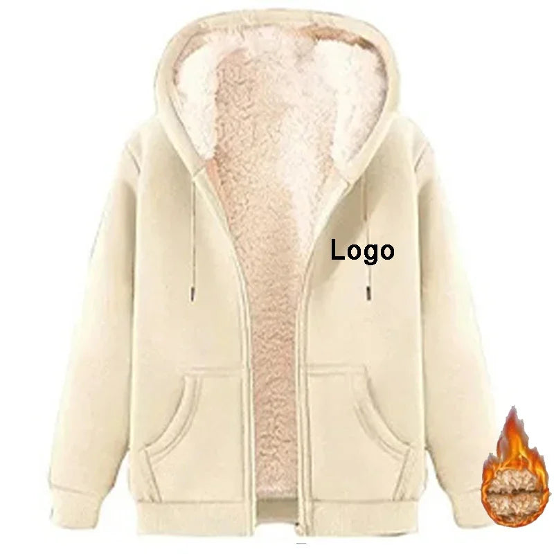 Customized Fleece Liner Zip Up Hoodies Men Fashion Autumn and Winter Long Sleeve Printed Sweatshirts Thick Zipper Pullovers