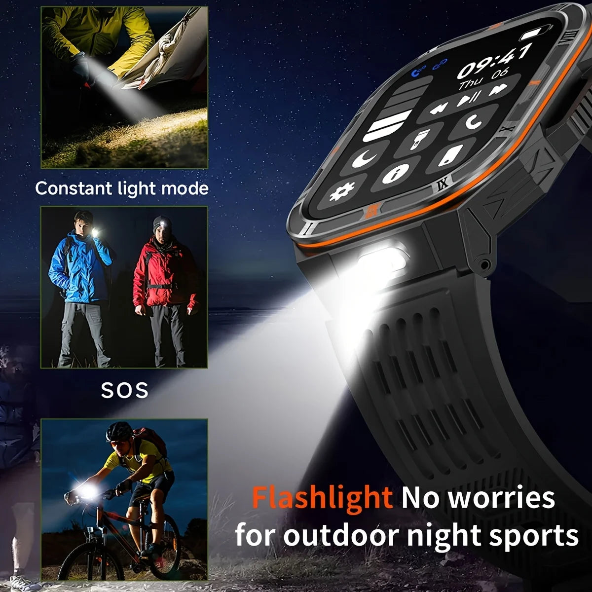 New Smart Watch Men 2.01"HD Screen 3ATM Waterproof Flashlight Health Monitor 1100mAh Battery Sport Bluetooth Call Smartwatch