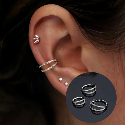 F136 Titanium Piercing Hinged Segment Hoops CZ Stone Nose Rings Ear Cartilage Tragus Helix Earrings Piercing Body Jewelry