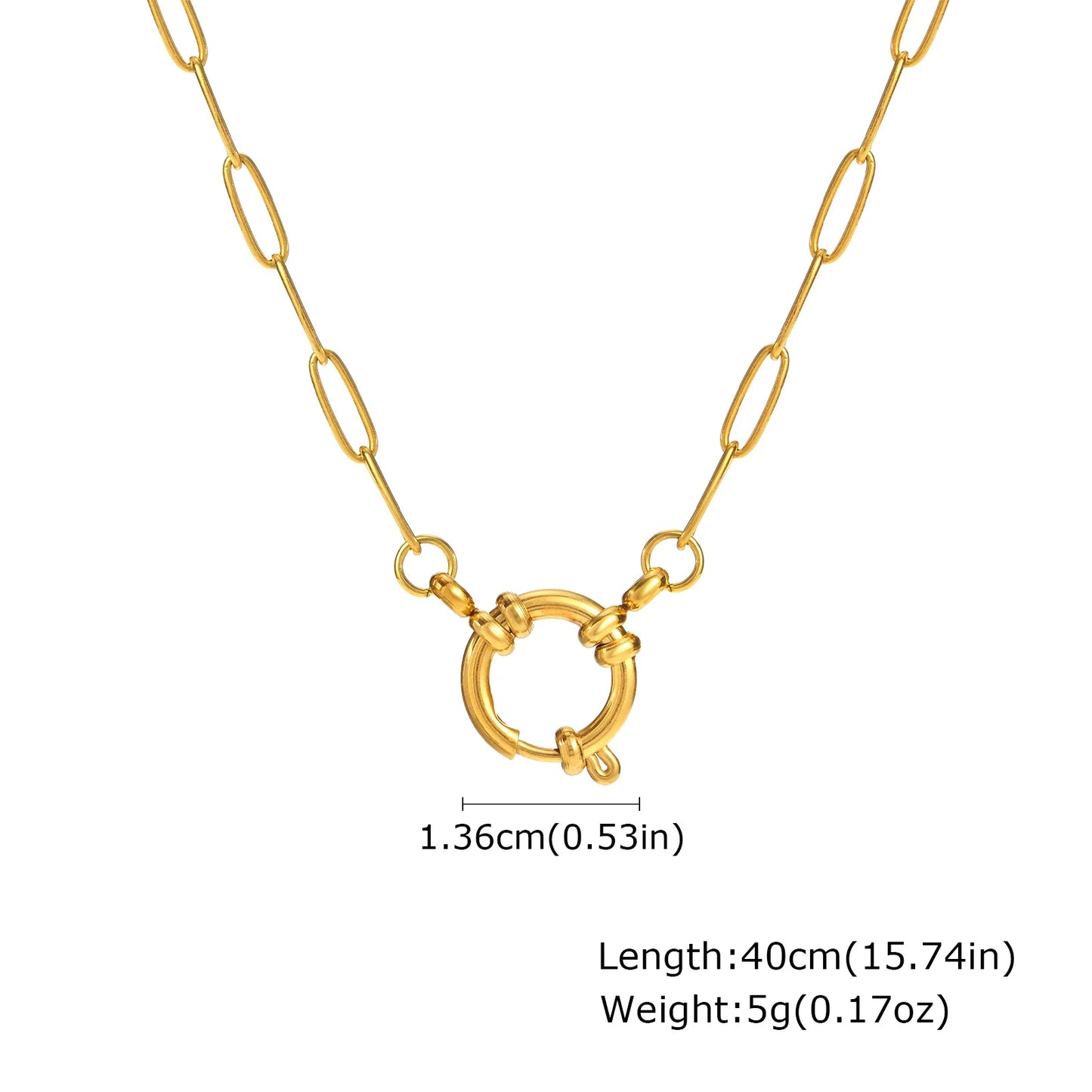 Vnox 2 Color Rectangular Chain 40cm Necklaces For Women, Stainless Steel Round Buckle Pendant, Metal Choker Neck Jewelry Gifts