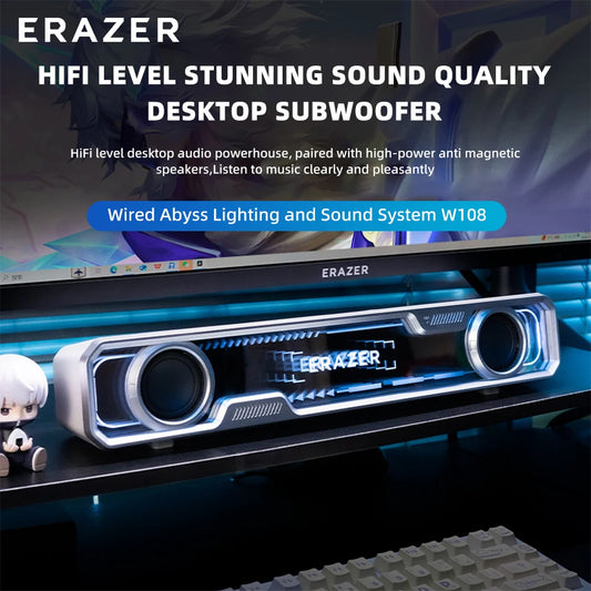 Lenovo Wired Bluetooth Speaker RGB Colorful Abyss light Effect Dual Speakers Dual Bass Diaphragm HIFI Stereo Surround Sound W108