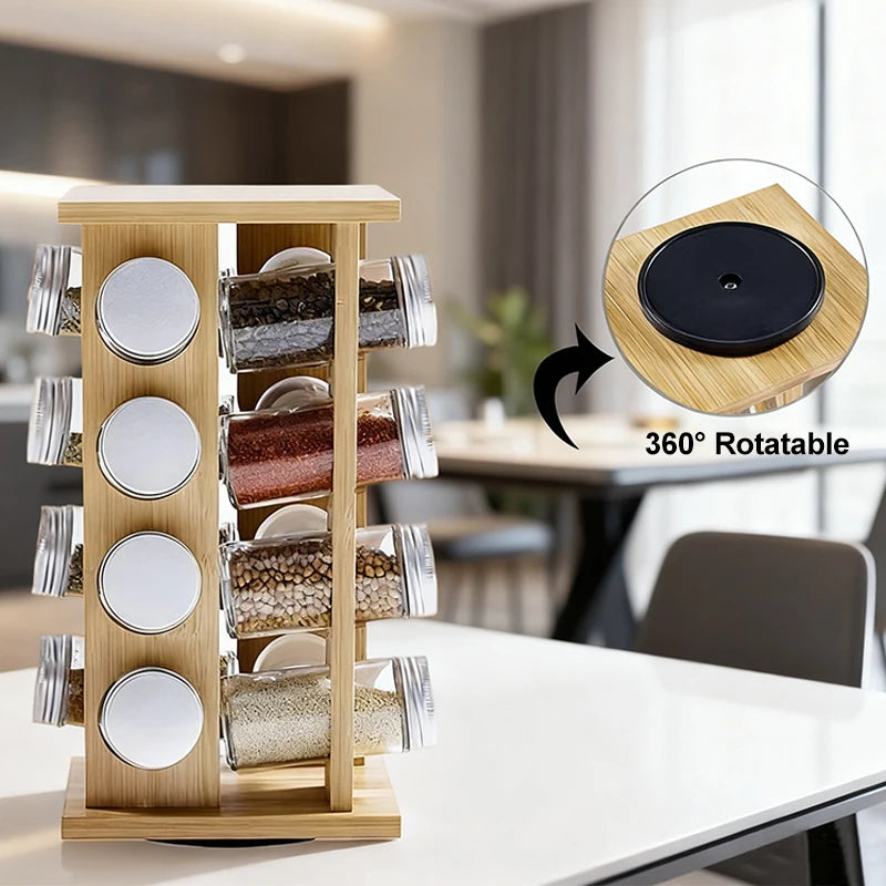 wooden kitchen condiment rack rotatable fragrance finishing rack multi-layer seasoning bottle storage rack