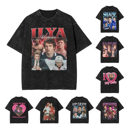 Heated Rivalry Ilya Rozanov T Shirts Hip Hop Washed Short Sleeve Harajuku T-Shirt for Men Women Tops Streetwear Printed Tees