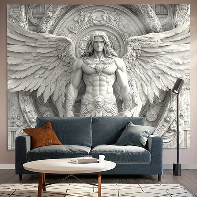 1pc Large Angel Wall Tapestry - Four Seasons, Durable Polyester, White & Golden Design, Perfect for Living Room, Bedroom, Office