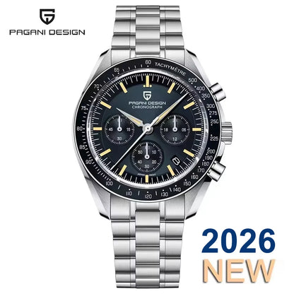 PAGANI DESIGN 2026 New Moon Men's Watches Luxury Quartz Watch For Men VK63 Chronograph AR Sapphire Mirror Ceramic Bezel Luminous