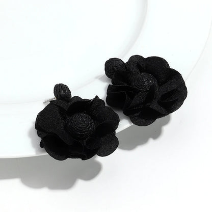 Summer Colorful Lafite Chiffon Flower Earrings for Women Boho Handwoven 3D Flower Fabric Drop Earring Beach Party Jewelry Gifts