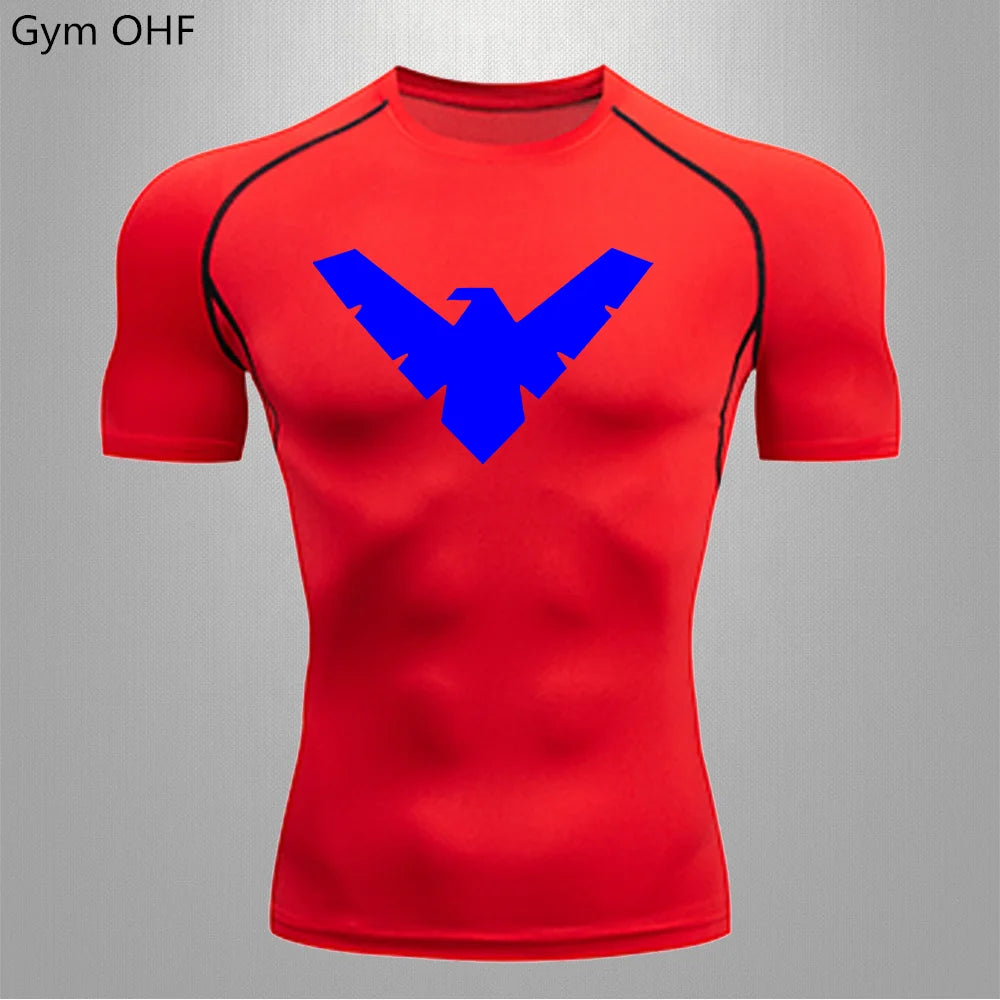 Compression Nightwing Print Tops For Men T Shirt Rashguard Jiu Jitsu Gym Fitness Running Train   ing Shirts Jersey Short Sleeved