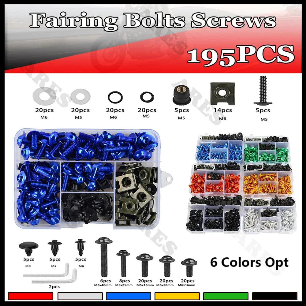 195Pcs Motorcycle Accessories Aluminum Fairing Bolt Screws Kit Nut Clip For Honda CB650R CB500X CB400 CB500 CB650 CB125R CB1000R