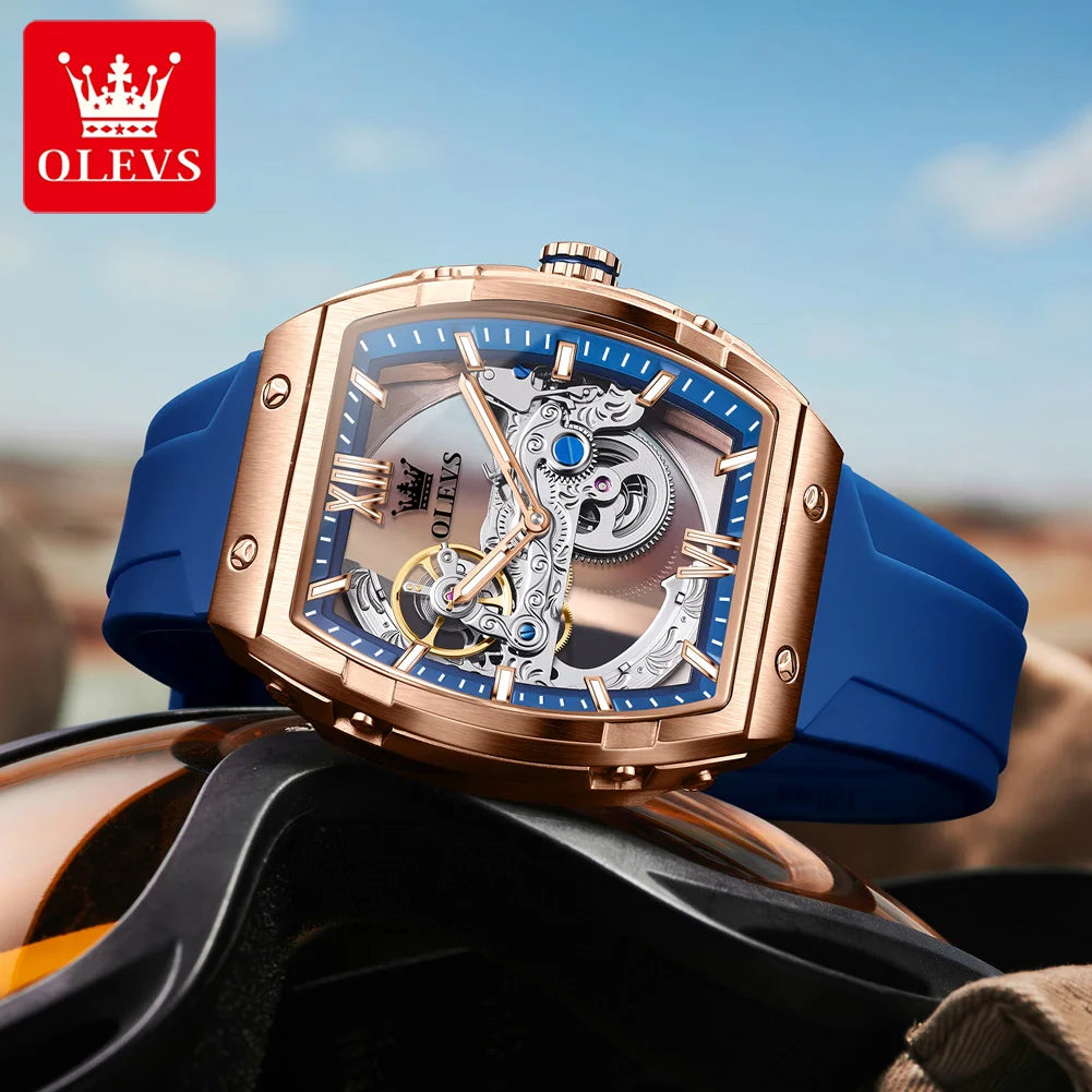 OLEVS 6779 Automatic Men Watch Skeleton 50mm Large Dial Waterproof Silicone Strap Mechanical Watch for Men