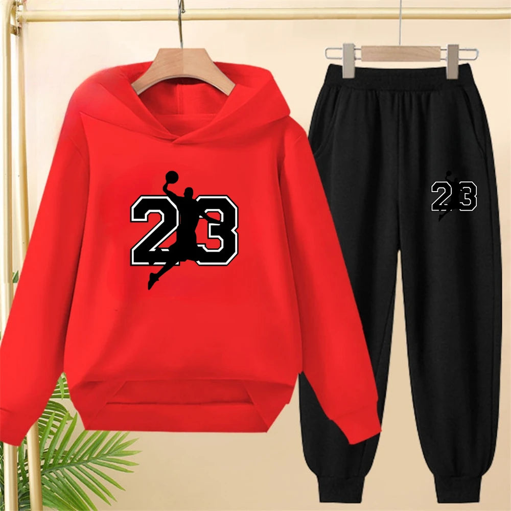 Children's Top and bottom Number 23 Basketball Hoodies Girls Boy age 3-12 Coat Casual Toddle Sweatshirr Hood autumn clothing