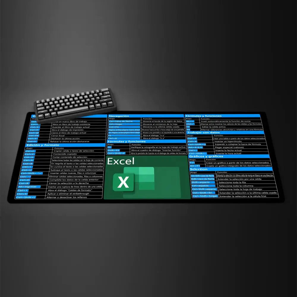 Mouse Shortcut Pad Large Key mouse pad, desk Spanish pad, Excel HD anti slip base, washable for office and home Printing use