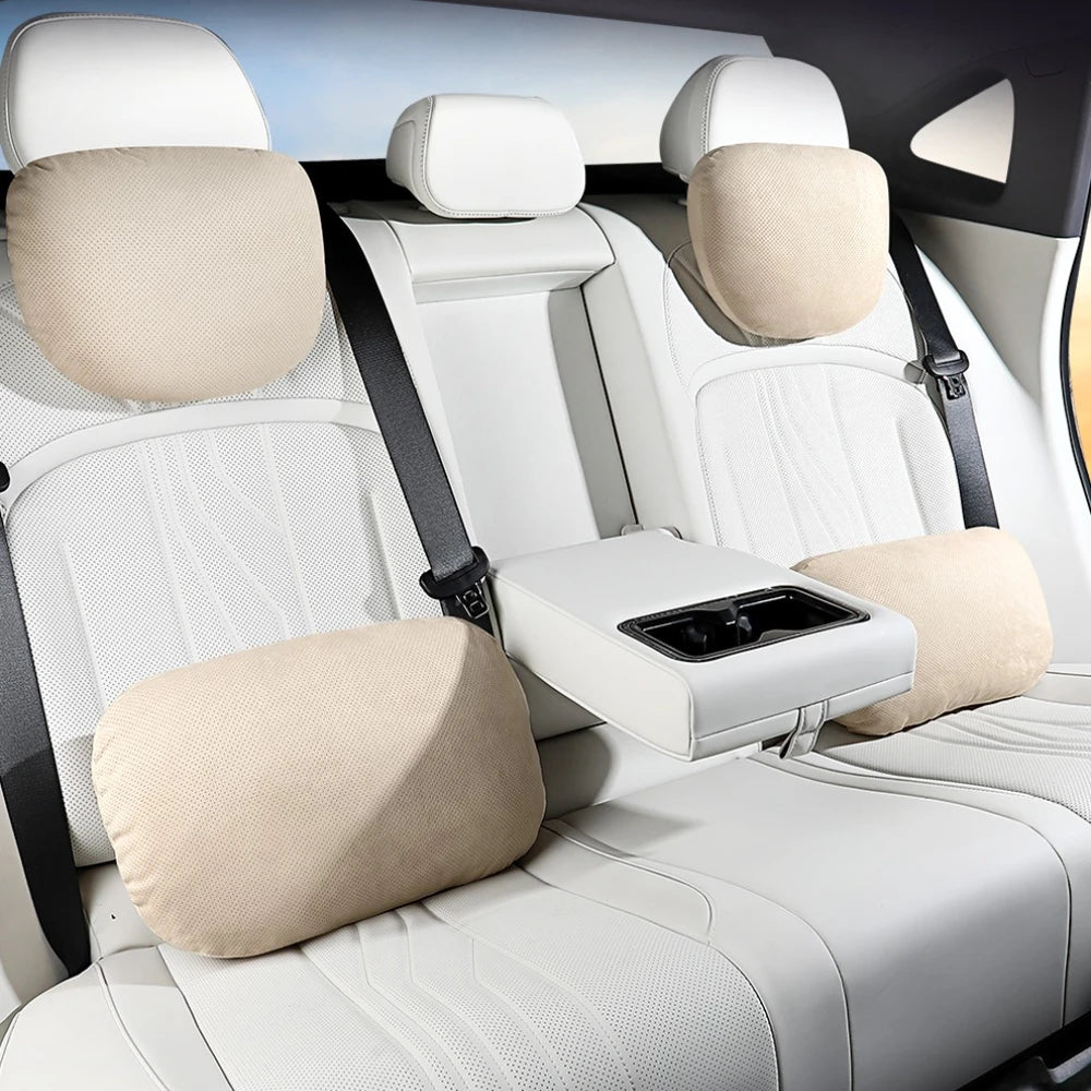 Breathable Suede Car Seat Headrest and Lumbar Pillow Adjustable Height Premium Fabric for Comfort and Stress Relief