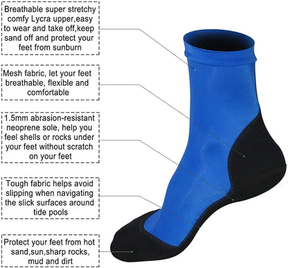 Neoprene Fin Socks for Sand Beach Volleyball Soccer Thin Polyester Uppers 1.5mm Neoprene Soles Sun Protection Water Shoes