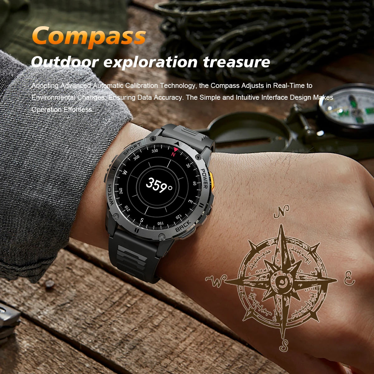2025 New 1.53" high-definition smartwatch for men, military-quality outdoor waterproof watch, sports and fitness, Bluetooth call