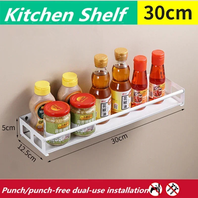 Spice Rack Wall Mount Kitchen Spice Organizer Storage Shelf Punch-Free Shelves Holder for Kitchen Wall Bathroom Household Items