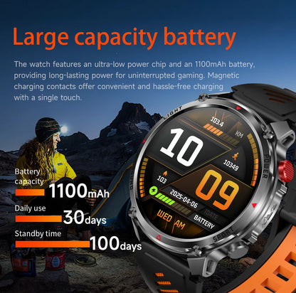 1100mAh Super Capacity Battery Military Outdoor Smart Watch Men 1.7inch Screen Compass Bluetooth Call 3ATM Waterproof SmartWatch