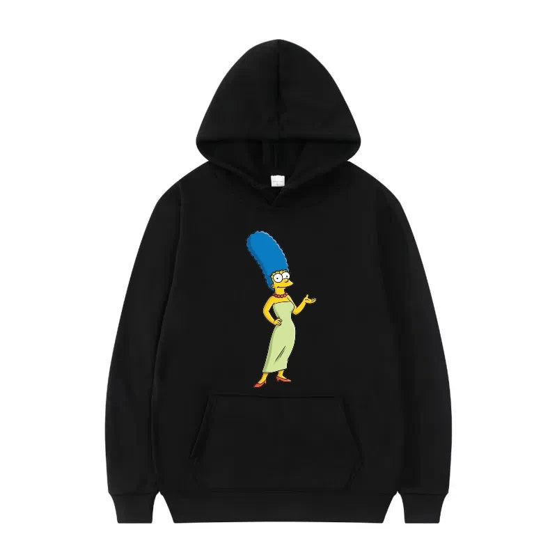 Disney The Simpsons Funny Pattern Casual Hooded Tops Men Woman Loose Comfortable Winter Black Sports Pullovers Fashion Clothing