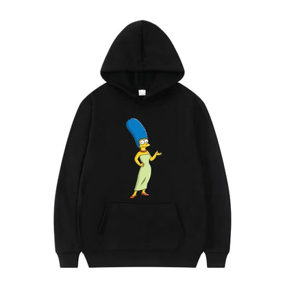 Disney The Simpsons Funny Pattern Casual Hooded Tops Men Woman Loose Comfortable Winter Black Sports Pullovers Fashion Clothing